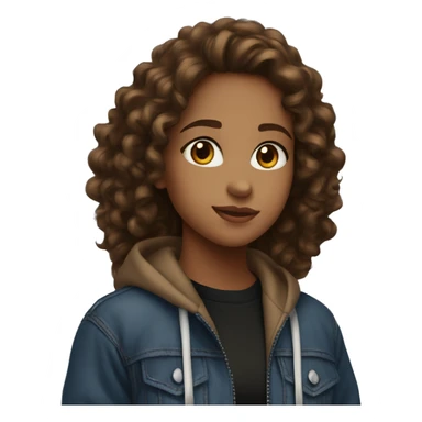 Girl with hazel eyes, tan skin, and long brown curly hair wearing a black zip up hoodie amd blue jeans  sticker