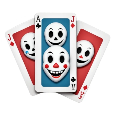 bunch of 3 poker cards, with crazy colorful human jolly jokers inside, inversed face, cuphead style sticker