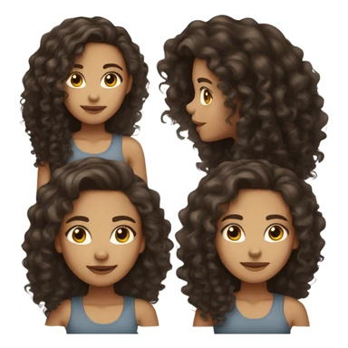 Light skin girl with long dark brown curly hair and dark brown hair sticker