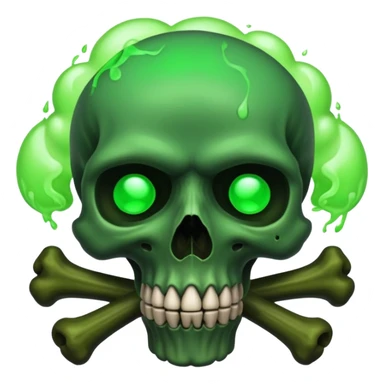 a poisonous cloud of gas, dark swamp color, with an image of a skull and two crossed bones behind the skull sticker