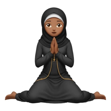 darkskin muslim black woman praying kneeling with dark hijab hyper realistic face, half side position sticker
