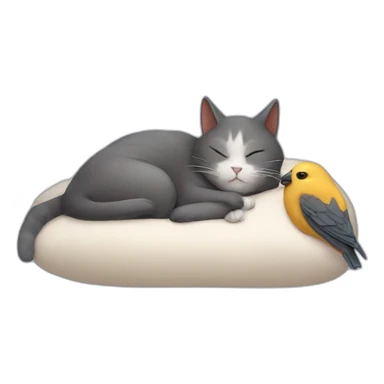 Cat sleeping with a bird sticker