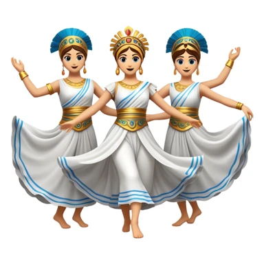 Cinematic Realistic Sirtaki Dance Emoji, depicted as a vibrant traditional Greek dance scene with flowing movements and expressive costumes, rendered with dynamic textures and warm festive lighting that captures its cultural exuberance. sticker