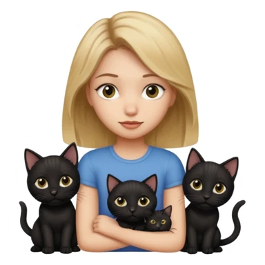 Girl with dirty blonde hair with 4 black kittens and 1 bigger black cat and a tabby kitten and 1 black dog sticker