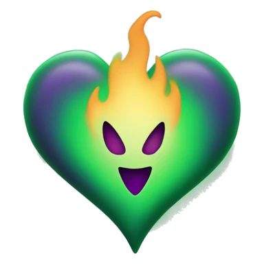 Green heart with purple flames sticker