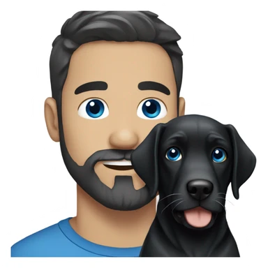 beard man black hair blue eyes face holding black Labrador  sticker