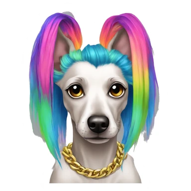 Punk Chinese crested dog neon rainbow hair gold chain piercings tattoos ear piercings sticker