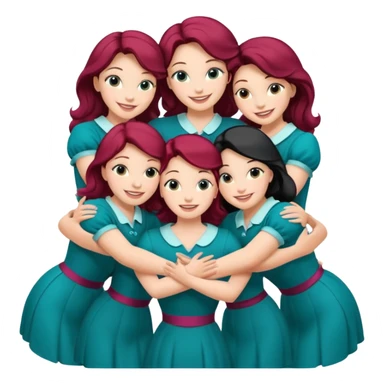 Teal group hug of 8 women with Belles wording sticker