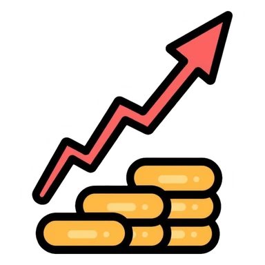 upward arrow beside a small stack of gold coins, beauty business financial growth symbol sticker