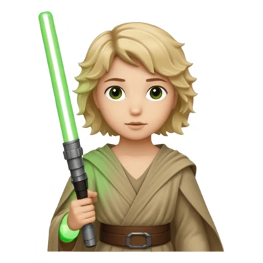Young jedi with sandy blonde wavy short hair holding a green light saber. With brown eyes sticker