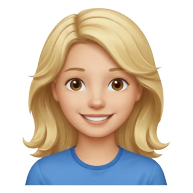Happy blond girl with light weavy hair with a blue shirt but we can see only her face and neck and the top of the t shirt, no whole body sticker
