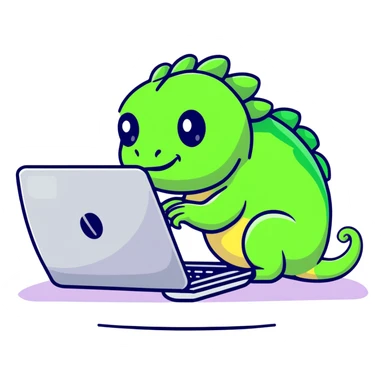 chameleon typing on laptop sticker