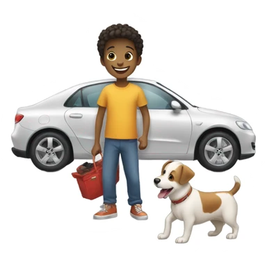 smiling young boy with car and dog sticker
