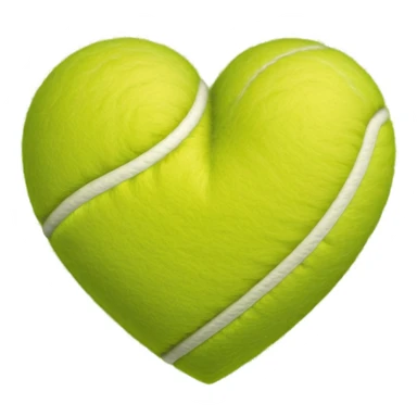 heart shape made of tennis ball material with the characteristic green fuzzy felt texture and white curved seam lines, clean polished iOS emoji style sticker