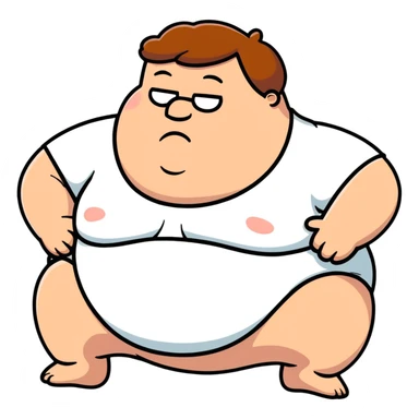 Peter Griffin from Family Guy with a huge pregnant belly, laying down on his back, sweating, exhausted expression, wearing his signature outfit sticker