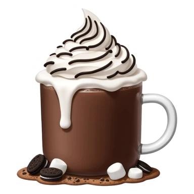 Hot chocolate with whipped cream and marshmallows on top of the whipped cream and also crunched Oreo crumbs. sticker