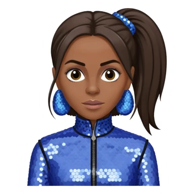 Mel C from Spice Girls with long dark brown ponytail hair, perwinkle sequin outfit sticker