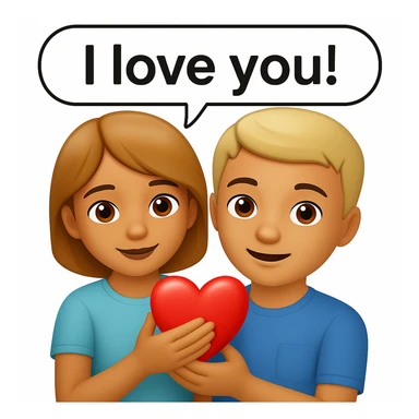 Add a speech bubble with the greeting 'I love you!' to the image, keeping the emoji style happy and affectionate sticker