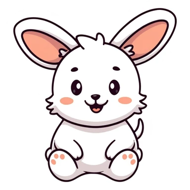 cartoon gibberling character, fluffy, oversized ears, smiling, simple background sticker