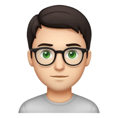 simple young male emoji with dark hair, glasses, green eyes, slight stubble sticker