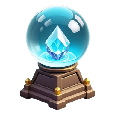 Clash of Clans aesthetic: Cinematic Playful 3D Isometric Crystal Ball Emoji, rendered in a 3D vector-style similar to standard emojis with minimal shading and bold, simplified shapes. A compact, distinct form with signature details, softly glowing with a fantasy RPG magic charm. Simplified yet unmistakably iconic, highly detailed and consistent, glowing with a soft radiance and high shine. Stylized with a touch of heroic grandeur and a soft glowing outline, capturing the essence of a beloved gaming relic with a friendly, playful manner! sticker