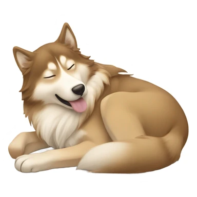 brunette Sleeping beauty girl with golden beige Husky  sticker
