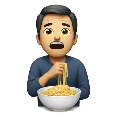 man crying while eating noodle sticker