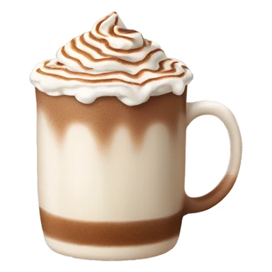 beige mug of hot chocolate with whipped cream and cinnamon sticker