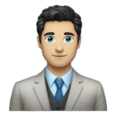 black hair, 30 years old, caucasian, blue eyes, blazer sticker