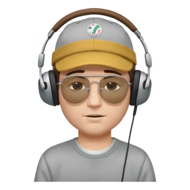 emojis.com dj-man-white-with-baseball-cap---rayban-sun-glasses-80s---brown-hair---closed-eyes-with-headphones-on-with-musical-note-over-head-(listening-to-music-)---eyes-closed-no-glasses---black-hat--musical-notes EYS c losed  grey sweatshirt sticker
