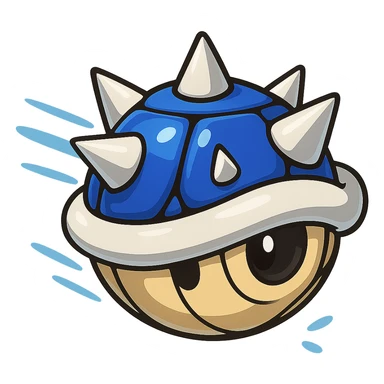 Create a blue shell power-up in the dynamic and playful style of Mario Kart 8 Deluxe, with no background. The image should capture the iconic look and energy of the game item, suitable for use as a game asset or emoji. sticker
