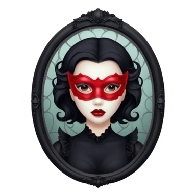 Spooky killer on mask on fancy mirror behind woman sticker