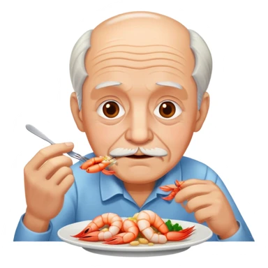 Old man with shrimp dinner sticker