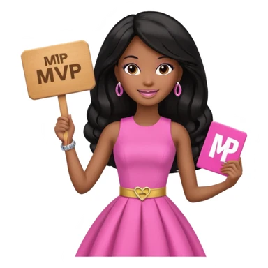Black barbie, long black  hair, pink dress holding mvp sign  sticker