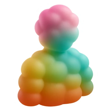person made entirely of bright convex clouds of different colors, shoulder height, matte glass style, no background sticker