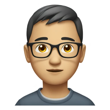  a bald young Asian boy, in glasses, thinking deeply sticker