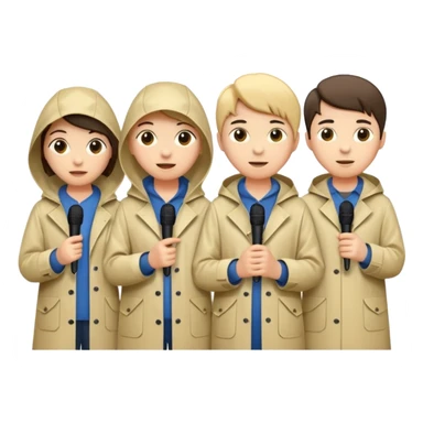 people with rain coat and microphone sticker