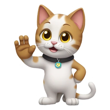 cat says bye and waves with paws sticker