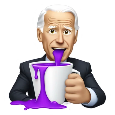 biden with purple liquid spilling out of white cup sticker