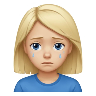 Young girl with blonde hair and a blue T-shirt, looking sad and discouraged sticker