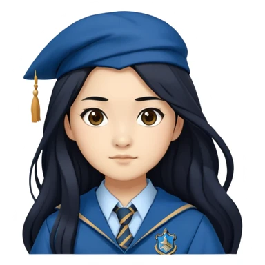 Cho Chang in harry potter, wear hogwarts Ravenclaw uniform, long black hair sticker