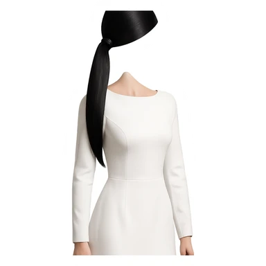 black sleek ponytail, no head, white dress with long sleeves, elegant and simple sticker