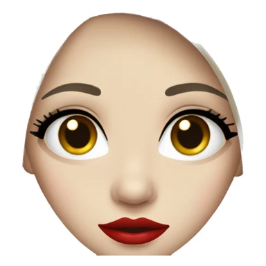 A girl with pale skin, long straight black hair, blue eyes with long eyelashes, red lips sticker