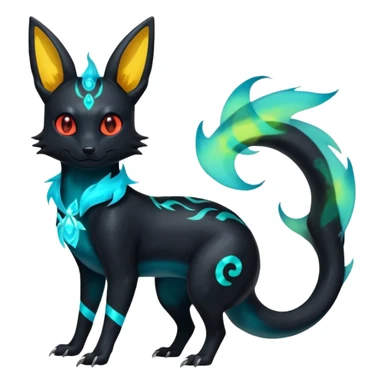 Shiny Fiery Ethereal Eldritch Cool Edgy Badass Punky Aural Iridescent Fluorescent Bioluminescent Umbreon-Amaura-Salandit-Litten-Flareon-Fakémon-fusion (full body)  sticker