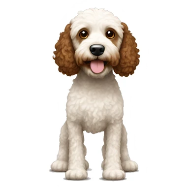 A spoodle with a brown head and brown and white patches on body sticker