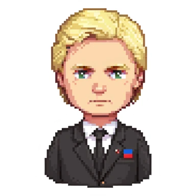 Russian politician with serious face, blonde hair, in dark suit sticker