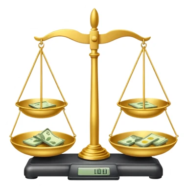 Весы с чашами в одной позитивная мысль о деньгах а в другой негативная мысль о деньгах sticker