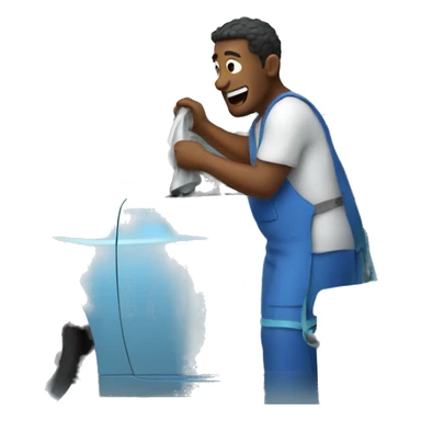 man washing a car sticker