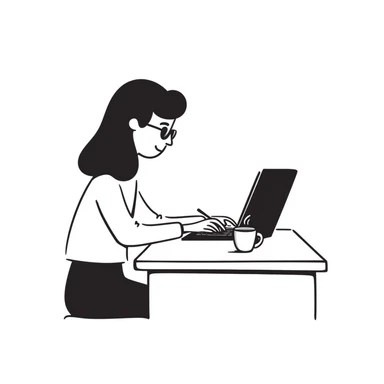 blonde writer woman wearing glasses working on a laptop sticker