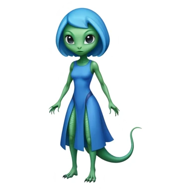 a reptilian alien woman full body, in blue dress sticker
